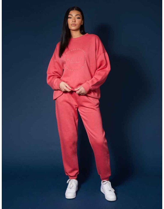Tonal Embroidery Joggers Coral