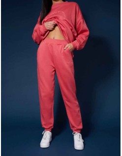 Tonal Embroidery Joggers Coral