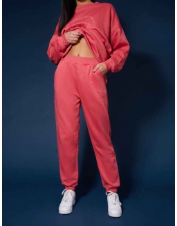 Tonal Embroidery Joggers Coral