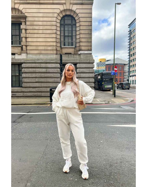 Tonal Embroidery Joggers Ecru