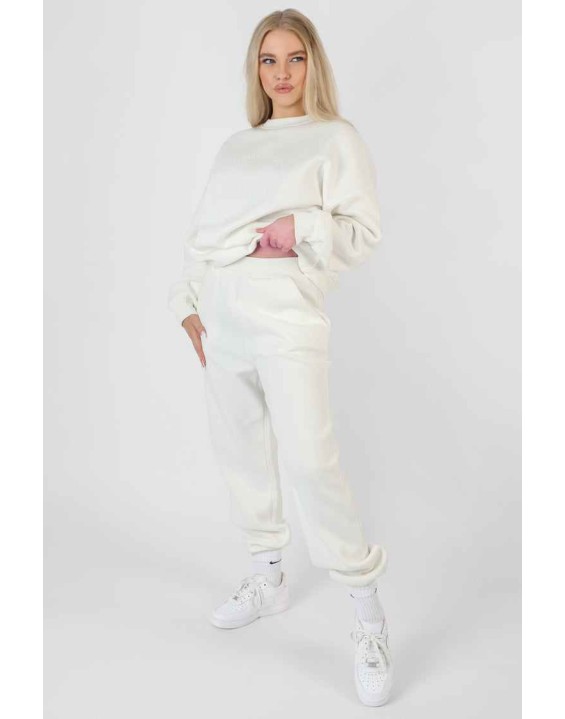 Tonal Embroidery Joggers Ecru
