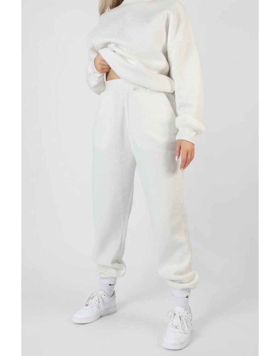 Tonal Embroidery Joggers Ecru