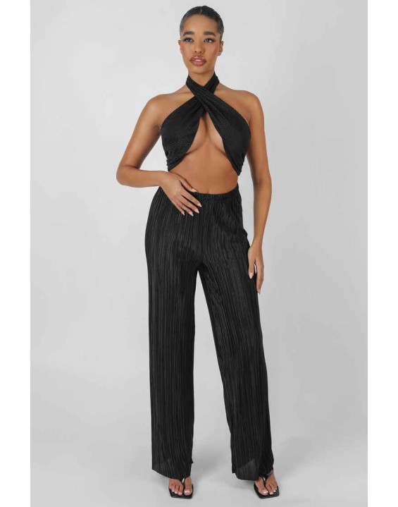 Plisse Trouser Black