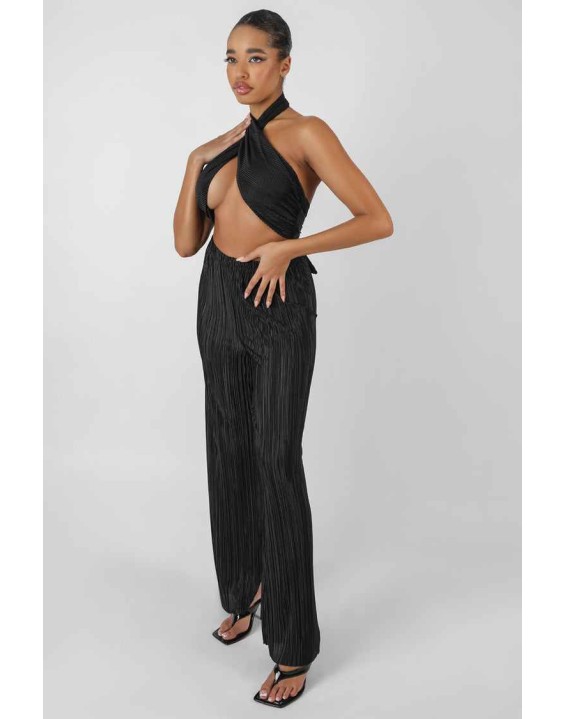 Plisse Trouser Black