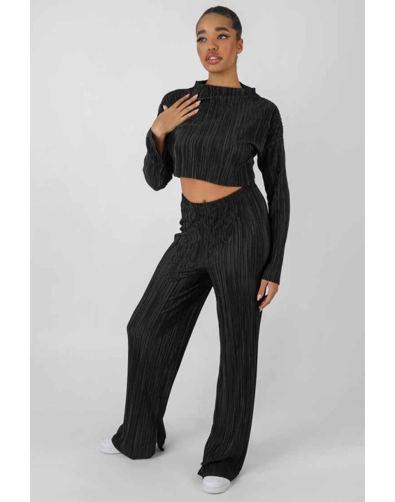 Plisse Trouser Black