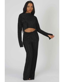 Plisse Crop Top Black