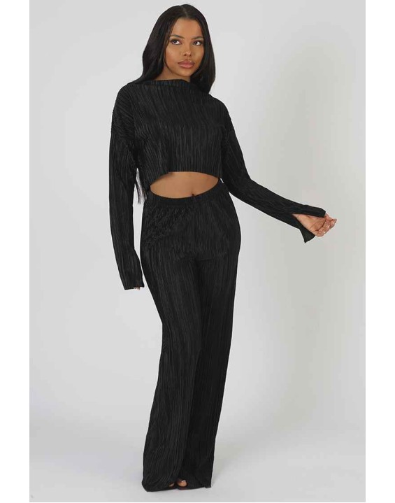 Plisse Crop Top Black