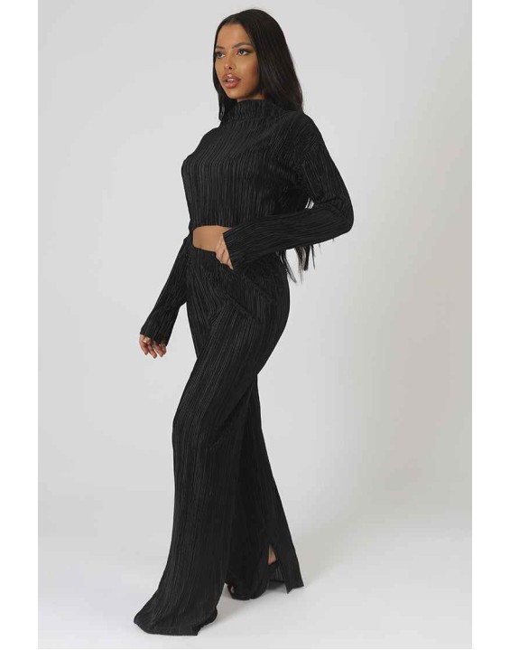 Plisse Crop Top Black
