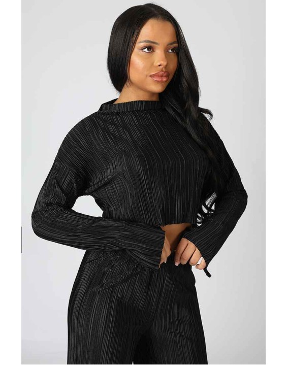 Plisse Crop Top Black