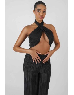 Plisse Wrap Underbust Top Black