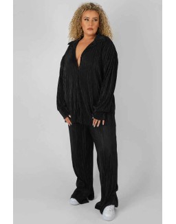 Curve Oversized Plisse Shirt Black