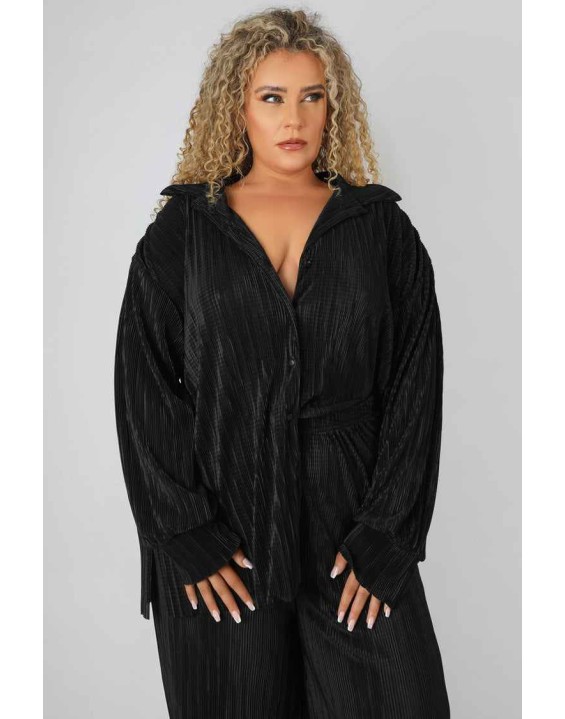 Curve Oversized Plisse Shirt Black