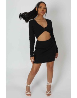 U-Bar Trim Mini Dress Black