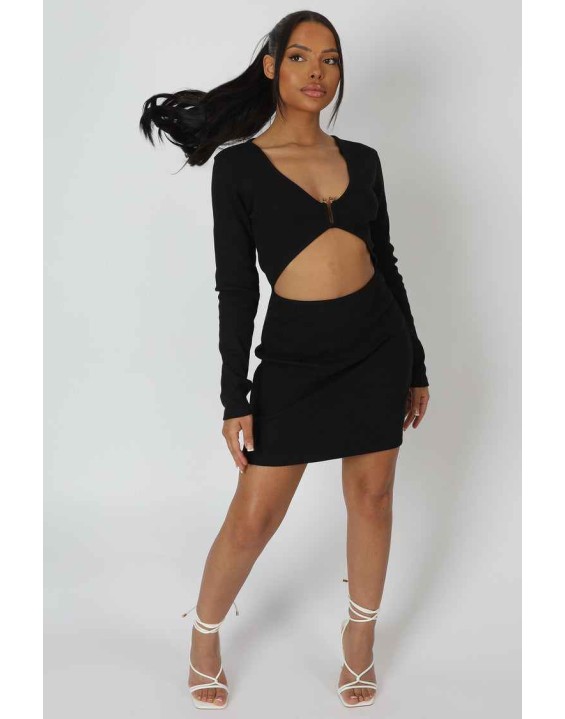 U-Bar Trim Mini Dress Black