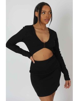 U-Bar Trim Mini Dress Black