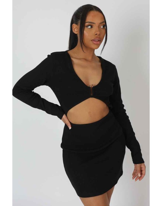 U-Bar Trim Mini Dress Black