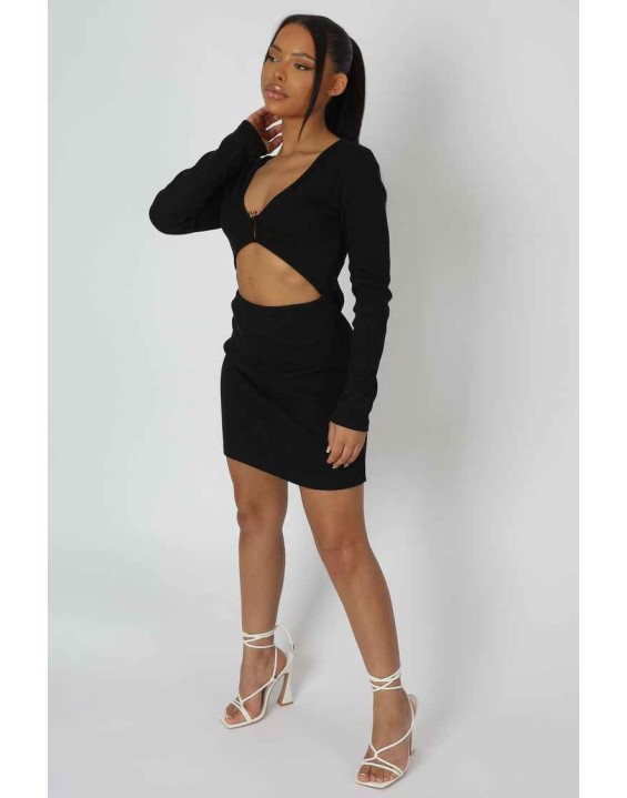 U-Bar Trim Mini Dress Black