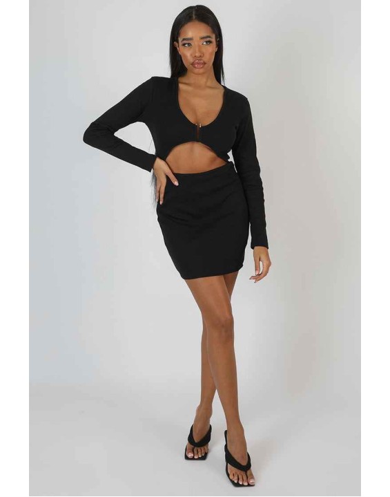 U-Bar Trim Mini Dress Black