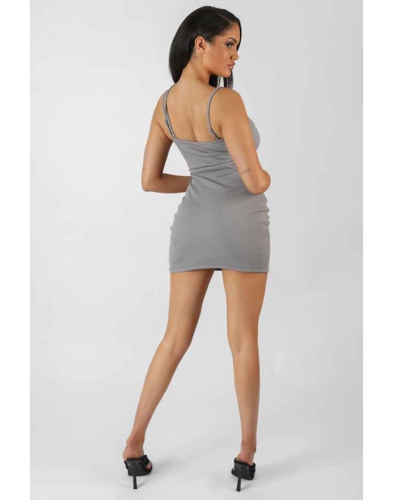 Asymmetric Strapping Mini Dress Grey