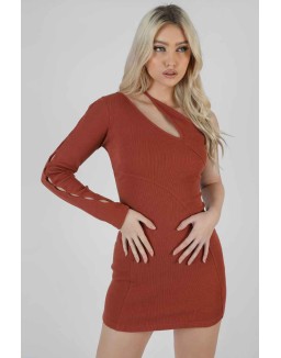 One Shoulder Button Sleeve Mini Dress