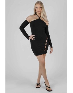 Halter Neck Button Detail Mini Dress