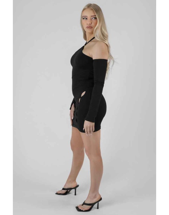 Halter Neck Button Detail Mini Dress