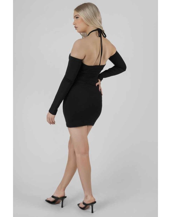 Halter Neck Button Detail Mini Dress
