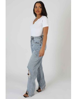 Knotch Front Short Sleeve Ribbed Bodysuit White