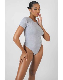 Crew Neck Cap Sleeve Tshirt Bodysuit Grey Marl