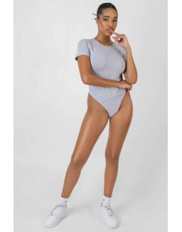 Crew Neck Cap Sleeve Tshirt Bodysuit Grey Marl