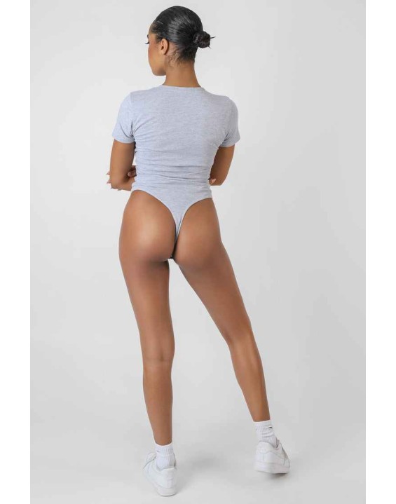 Crew Neck Cap Sleeve Tshirt Bodysuit Grey Marl