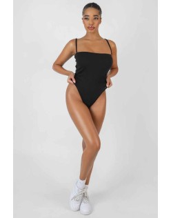 Square Neck Ribbed Bodysuit Black