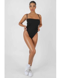 Square Neck Ribbed Bodysuit Black