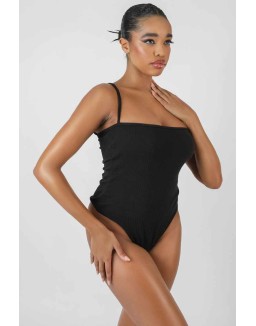 Square Neck Ribbed Bodysuit Black