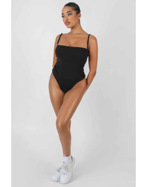 Square Neck Ribbed Bodysuit Black