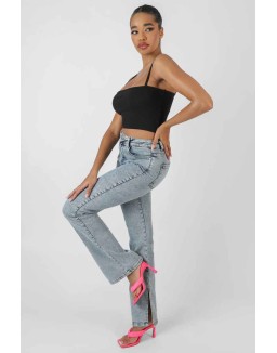 Square Neck Ribbed Cropped Top Black