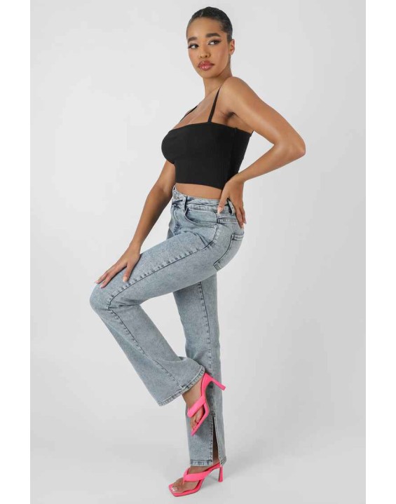 Square Neck Ribbed Cropped Top Black