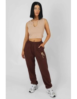 V Neck Sleeveless Ribbed Crop Top Camel