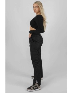Twist Front Long Sleeve Crop Top Black