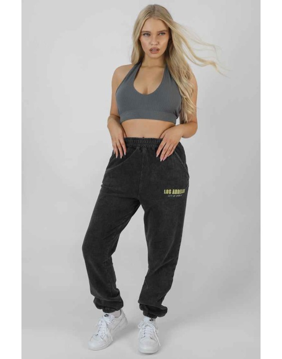 Super Cropped Halter Neck Ribbed Crop Top Dark Grey