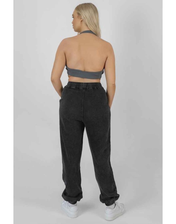 Super Cropped Halter Neck Ribbed Crop Top Dark Grey