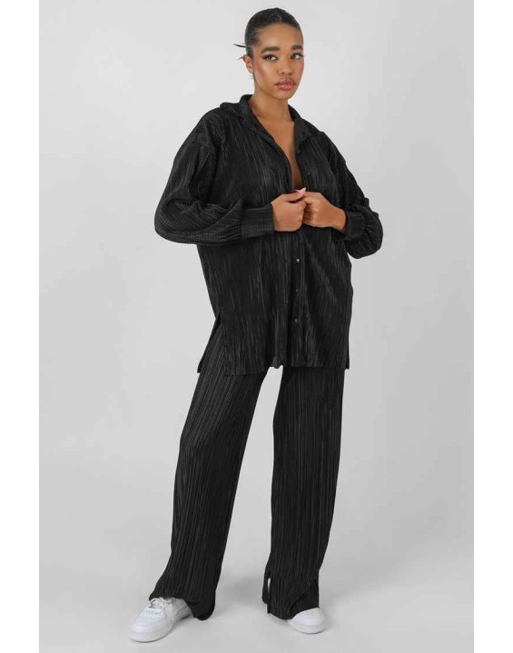 Oversized Plisse Shirt Black