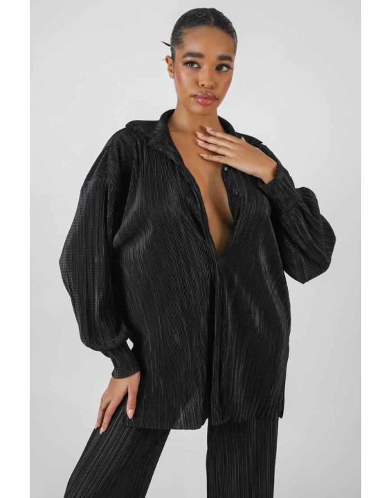 Oversized Plisse Shirt Black