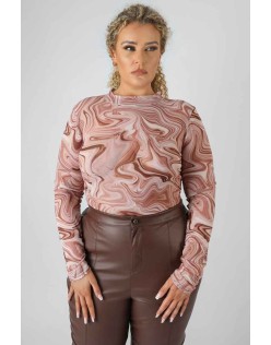 Curve Printed Mesh High Neck Bodysuit