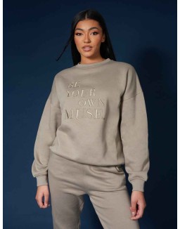 Be Your Own Muse Embroidered Sweatshirt Khaki