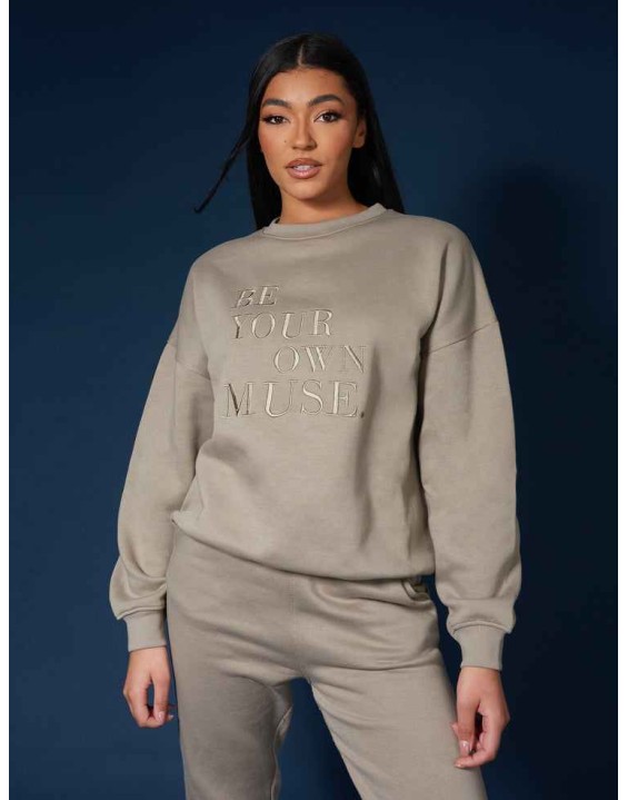 Be Your Own Muse Embroidered Sweatshirt Khaki