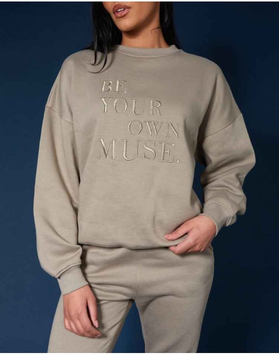 Be Your Own Muse Embroidered Sweatshirt Khaki