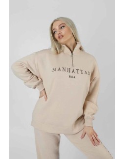 Manhattan Half Zip Pullover Sweatshirt Stone