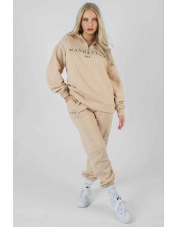 Manhattan Half Zip Pullover Sweatshirt Stone