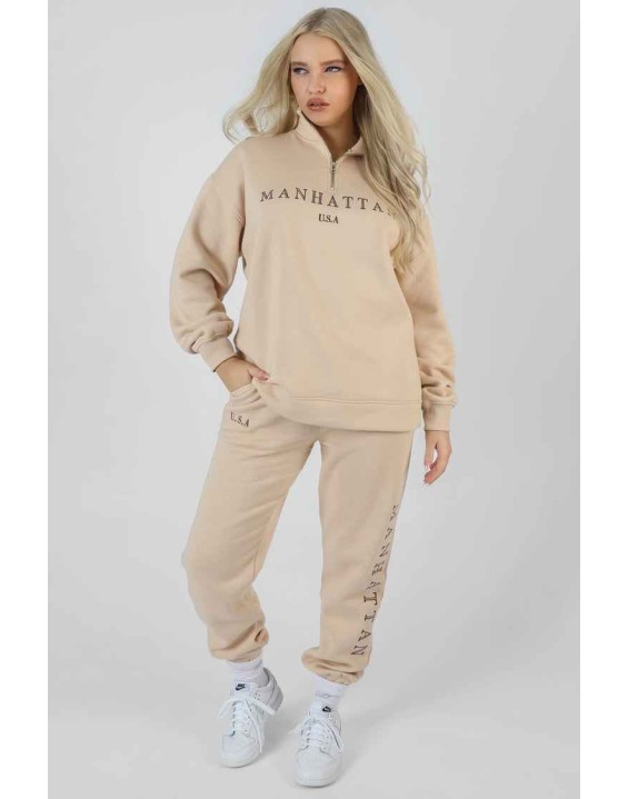 Manhattan Half Zip Pullover Sweatshirt Stone